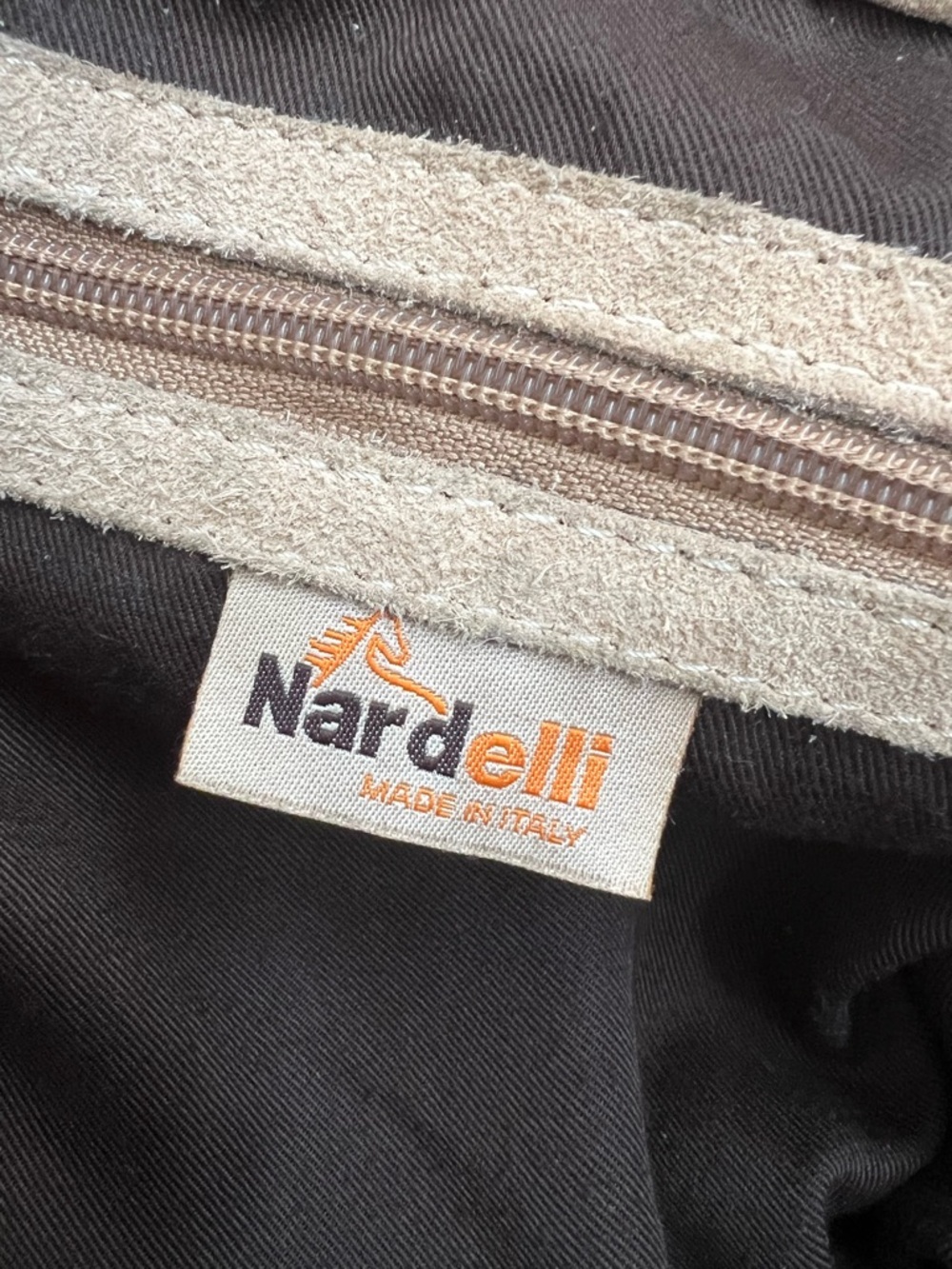 NARDELLI Neutral Suede Hobo Bag with Brown Leather Handles - Picture 12 of 16